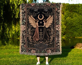 Folklore Inspired Gemini Astrology Blanket Rustic Fairycore Zodiac Tapestry | The Twins Celestial Star Sign Birthday Gift Constellation Art