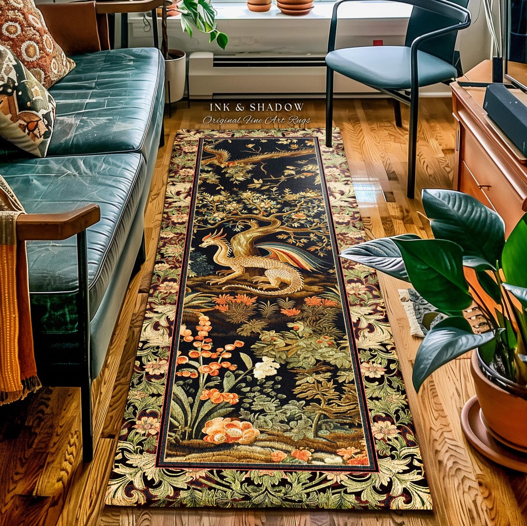 Baroque Dragon Fantasy Runner Rug | Dark Medieval Enchanting Nature ...