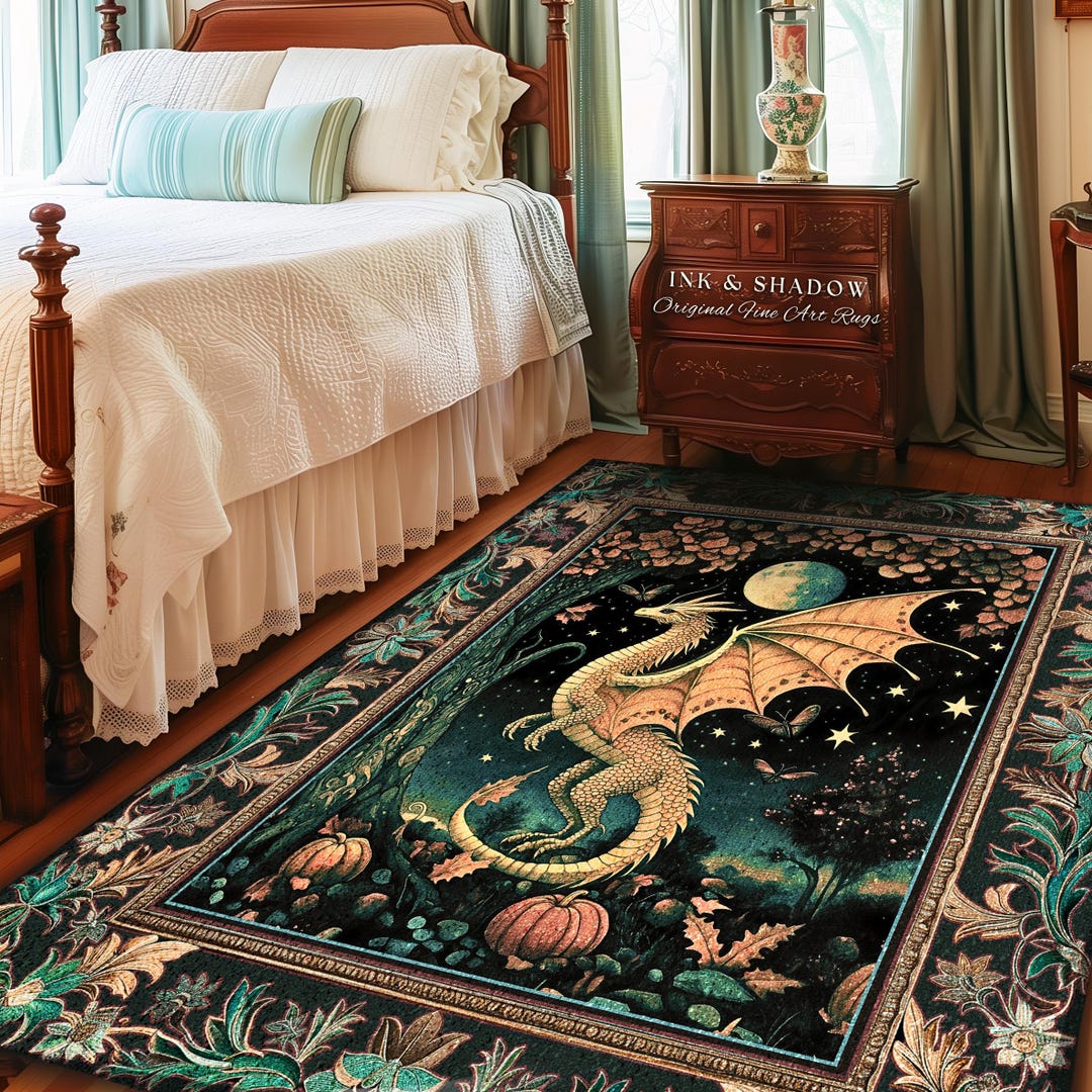 Enchanted Rug Witchy Whimsigothic Enchanted Night Moonlit Mystic Dragon Rug Celestial ...
