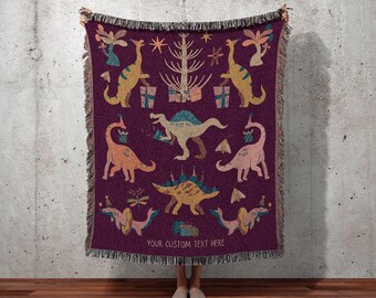 Personal Message Blanket Custom Birthday Gift Dinosaur Tapestry Blanket Woven Personalized Dinosaur Theme Bedding Girls Birthday Gift Custom