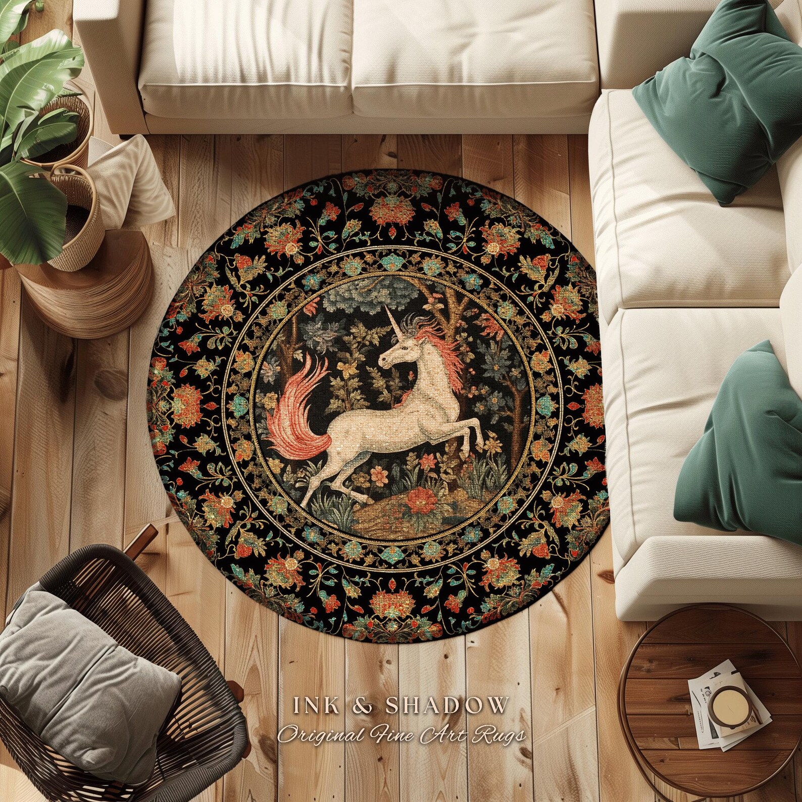Princesscore Decor Folklore Unicorn Rug | Princesscore Room Decor William Morris Inspired ...