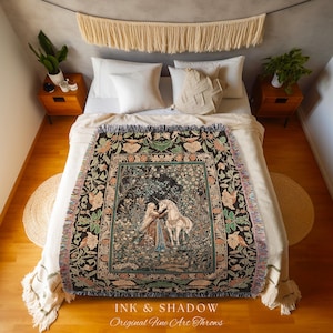 Magical Aesthetic Wildflower Throw Blanket | Ethereal Pastel Fairycore Mystic Medieval Woven Wall Tapestry Forest Spirits Dreamy Fairytale |
