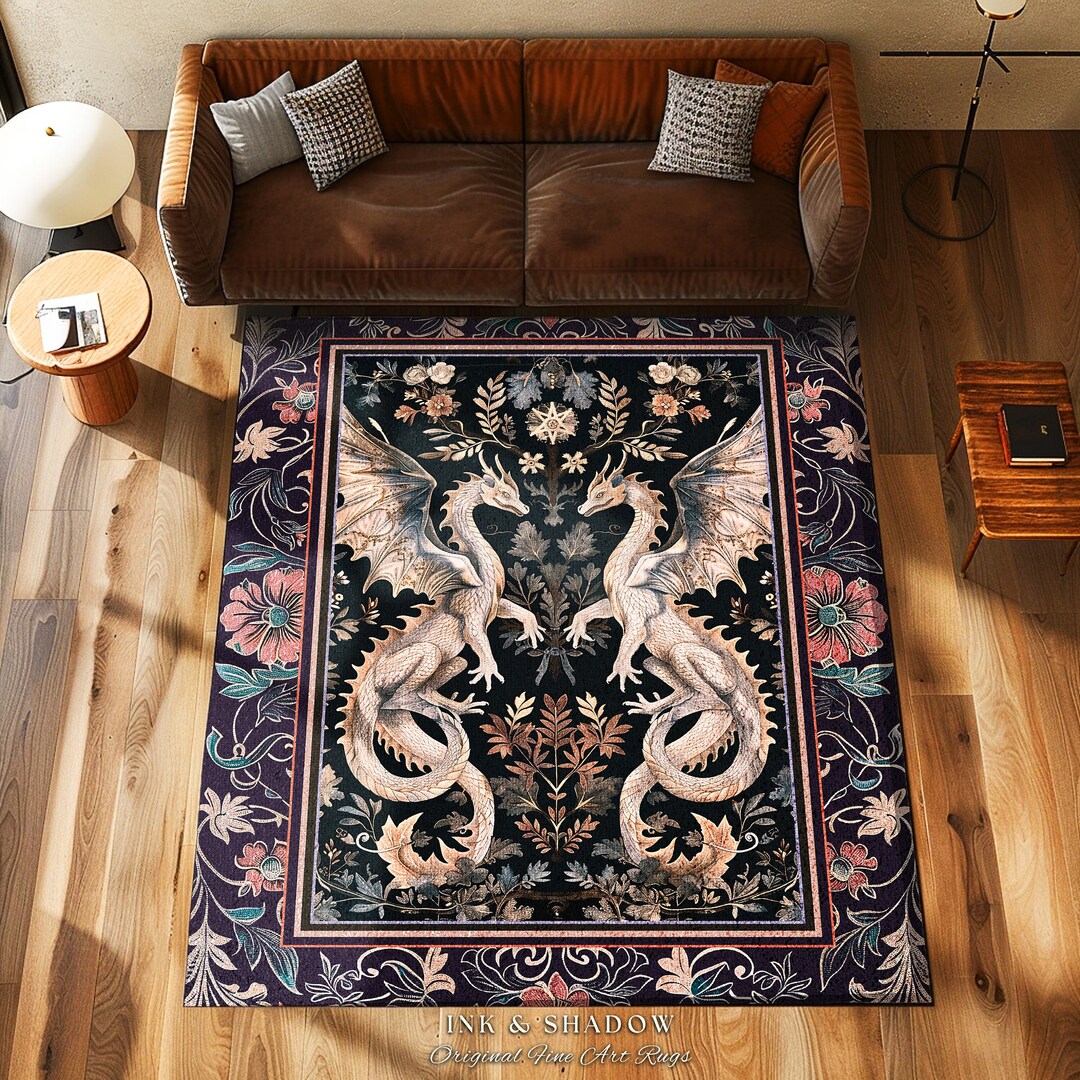 Victorian Gothic Dragon Rug Enchanted Floral Baroque Decor | Mystical ...