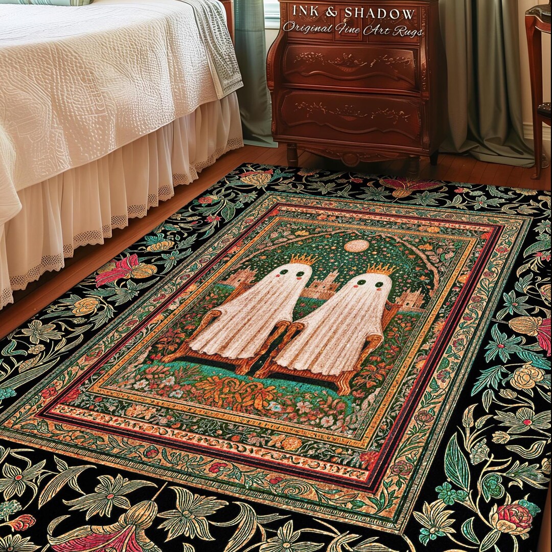 Ghostly Boho Couple Area Rug Cozy Gothic Decor Haunted Forest