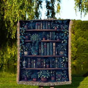 Book Lover Blanket Dark Academia Decor Bedroom | Witchy Decor Aesthetic Goth Tapestry | Dark Cottagecore Decor Book Lovers Git Ideas | image 2