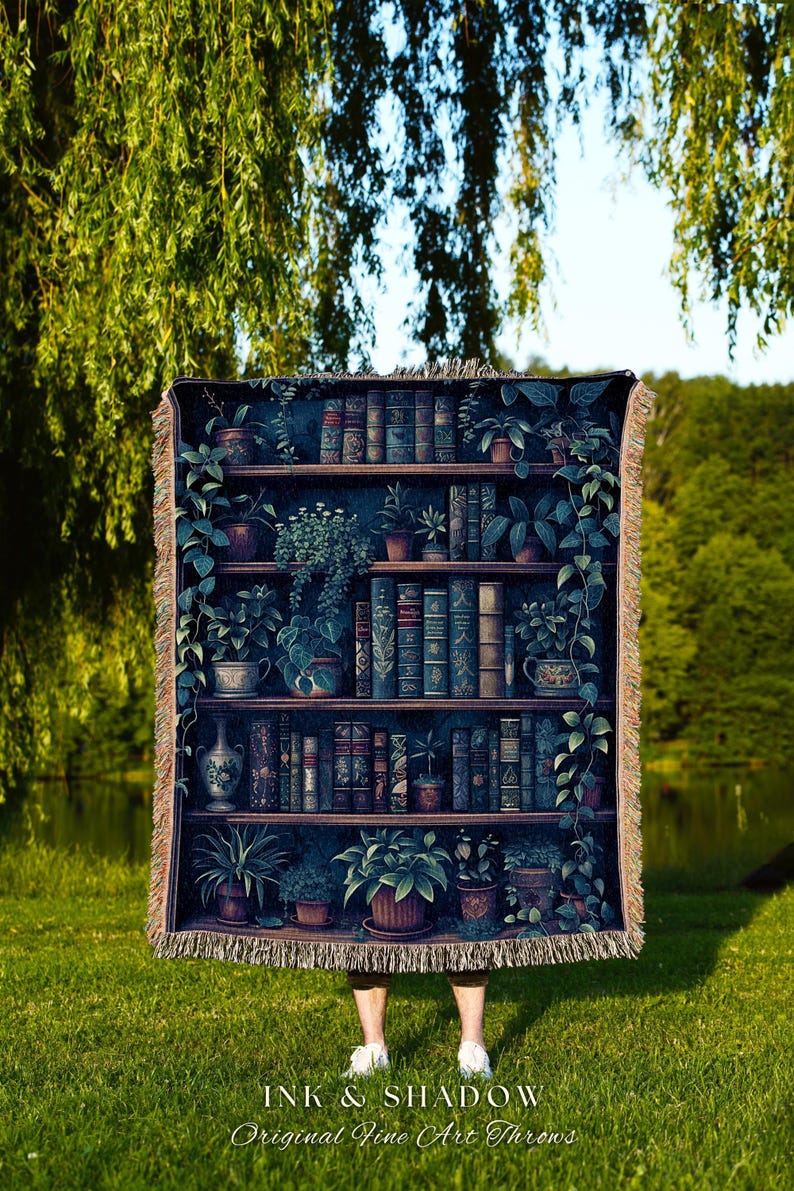 Book Lover Blanket Dark Academia Decor Bedroom | Witchy Decor Aesthetic Goth Tapestry | Dark Cottagecore Decor Book Lovers Git Ideas | image 2