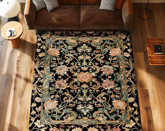 Dark Floral Victorian Rug | Wildflower Aesthetic Living Room Gothic Home Decor Rustic Housewarming Gift Dark Academia Bedroom Folklore Decor