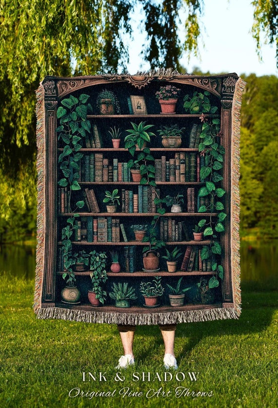 Reading Nook Decor Book Lover Blanket Dark Academia Book Reading Blanket | Bookworm Throws Woven Wall Art Tapestry Dark Cottagecore Blanket