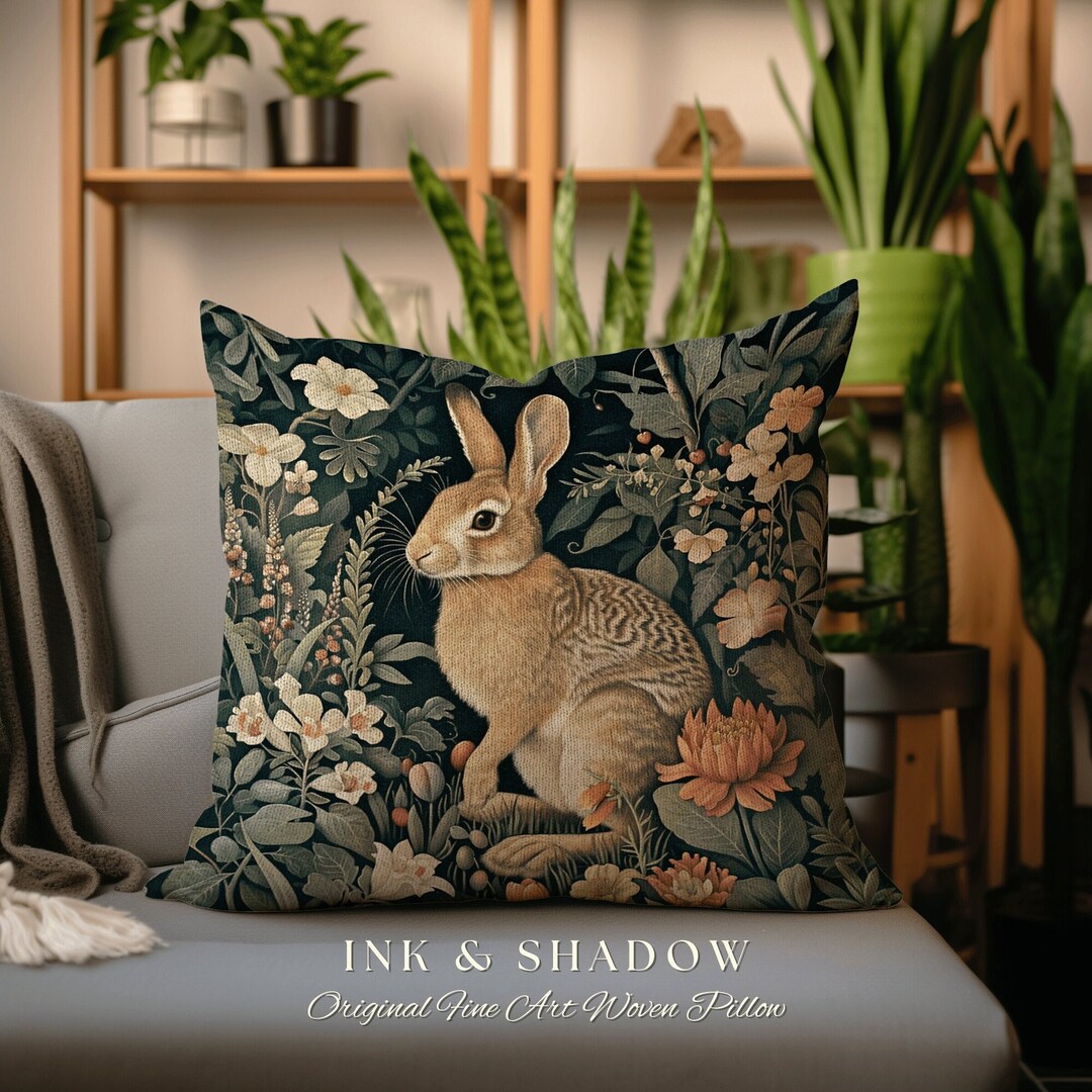 Fairycore Rabbit Throw Pillow | Couch Cushion William Morris Throw ...