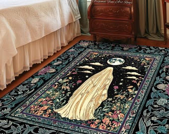 Moonlit Garden Ghost Area Rug | Celestial Halloween Floral Bedroom