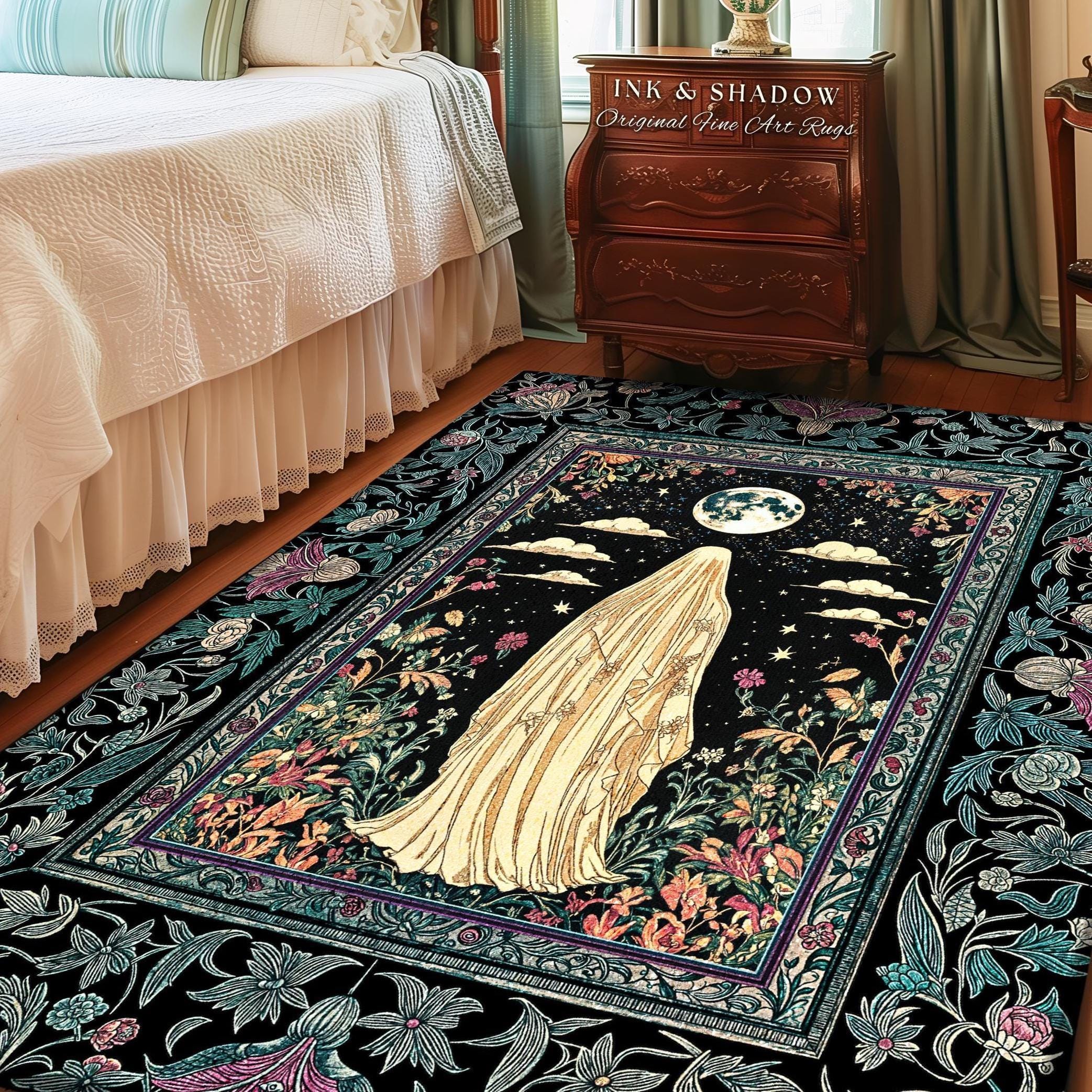 Moonlit Garden Ghost Area Rug | Celestial Halloween Floral Bedroom