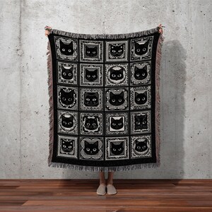 Black Cats Blanket Cute Cozy Gothic Decor Dark Cottagecore Tapestry Throw Witchy Decor Bedroom Gift for Cat Lovers Fall Halloween Blanket image 10