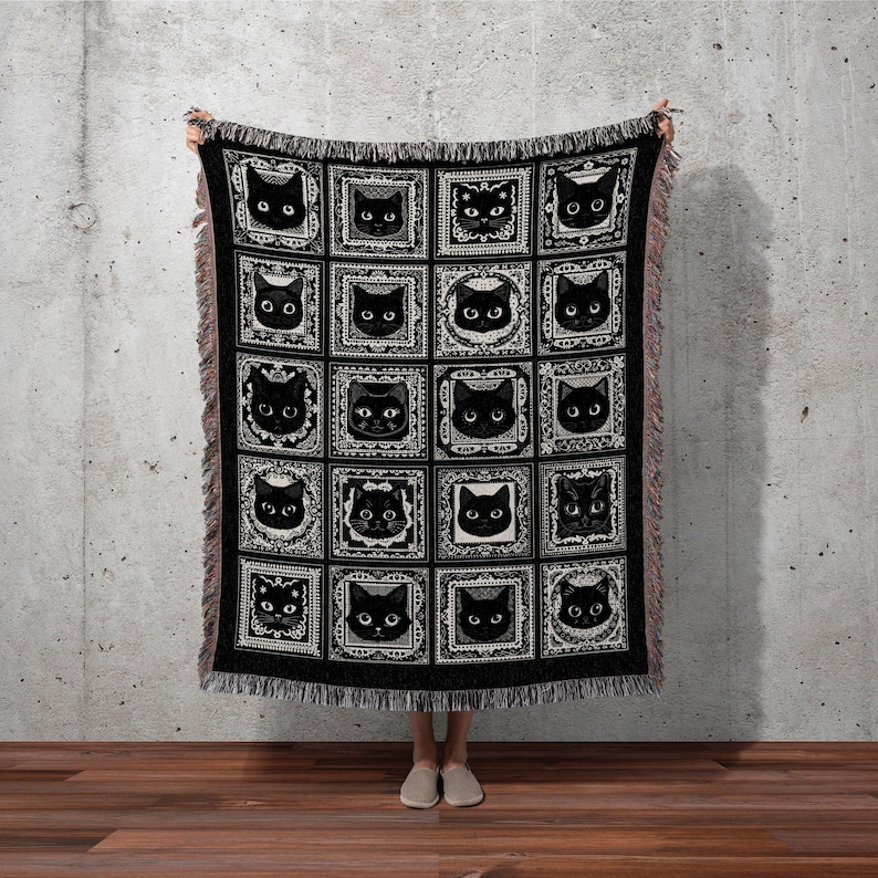 Black Cats Blanket Cute Cozy Gothic Decor Dark Cottagecore Tapestry Throw Witchy Decor Bedroom Gift for Cat Lovers Fall Halloween Blanket image 10
