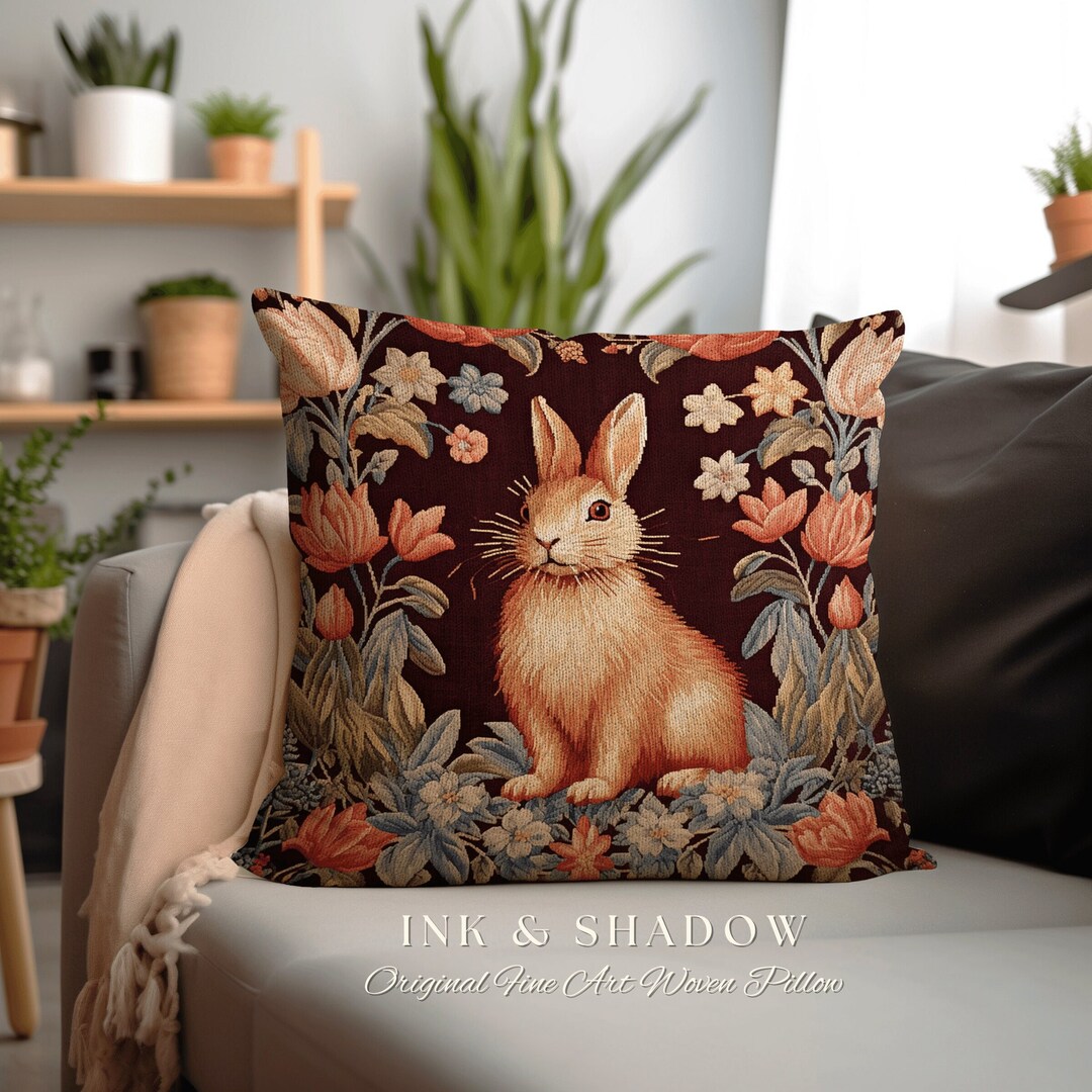 Victorian Gothic Dark Floral Rabbit Pillow Dark Academia Morris Style ...