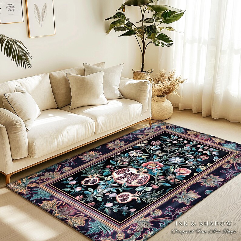 Witchy Dark Academia Pomegranate Rug Whimsigothic Floral Home Decor, Enchanted Woodland Cottagecore Botanical Victorian Gothic Nature Accent image 10