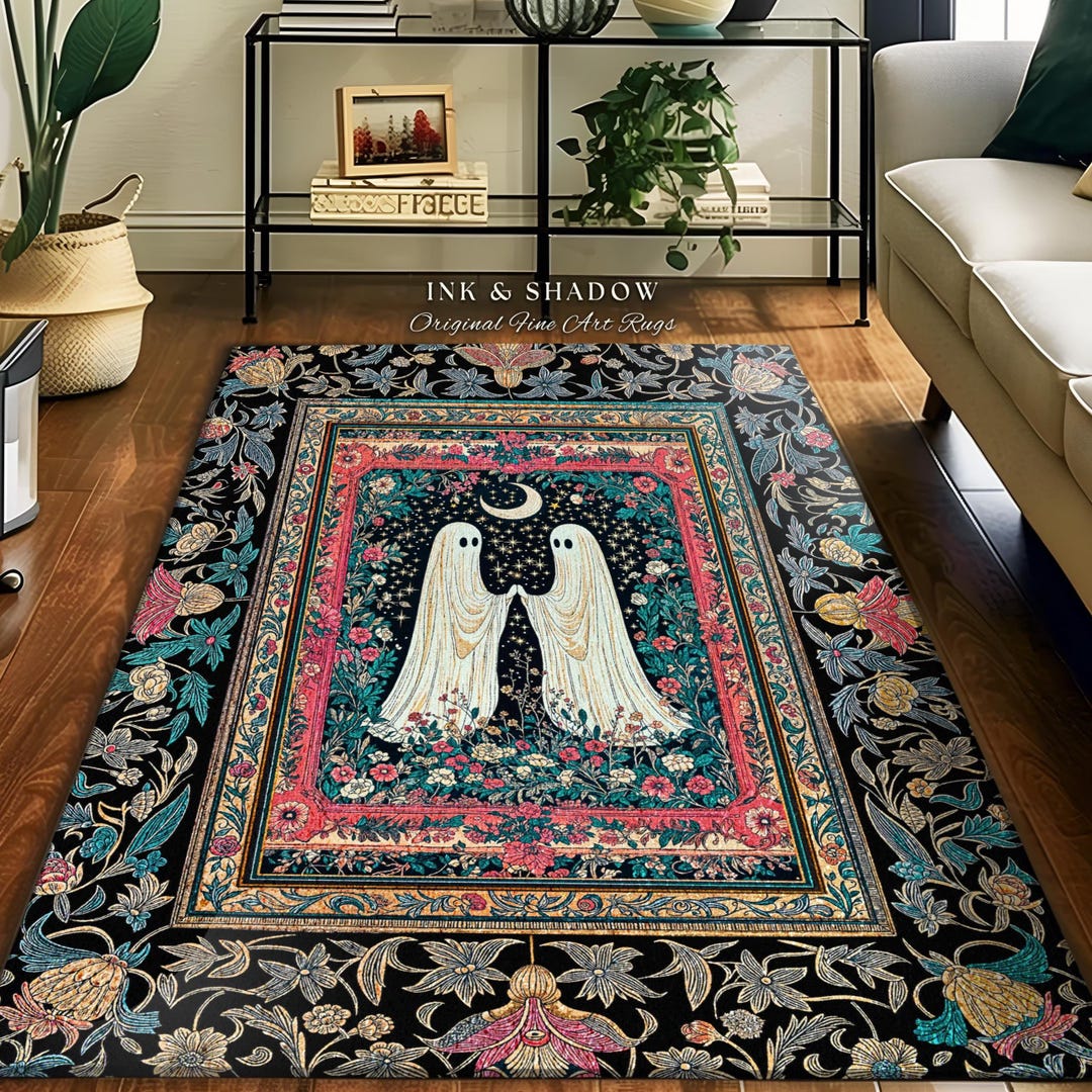 Ghost Rugs Retro Pastels Floral Ghost Accent Rug | Whimsigoth Halloween Bedroom ...