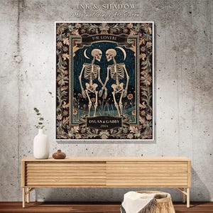 Skeleton Lovers Tarot Aesthetic Throw | Celestial Skeleton Couple Woven Tapestry Wedding Anniversary Gift Personalized Blanket Custom Names Bild 10