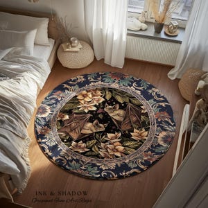 Dark Academia Mystic Bat Rug Woodland Gothic Victorian Decor | Enchanted Forest Bat Lover Nature Rug Celestial Boho Floral Cottagecore Decor image 9