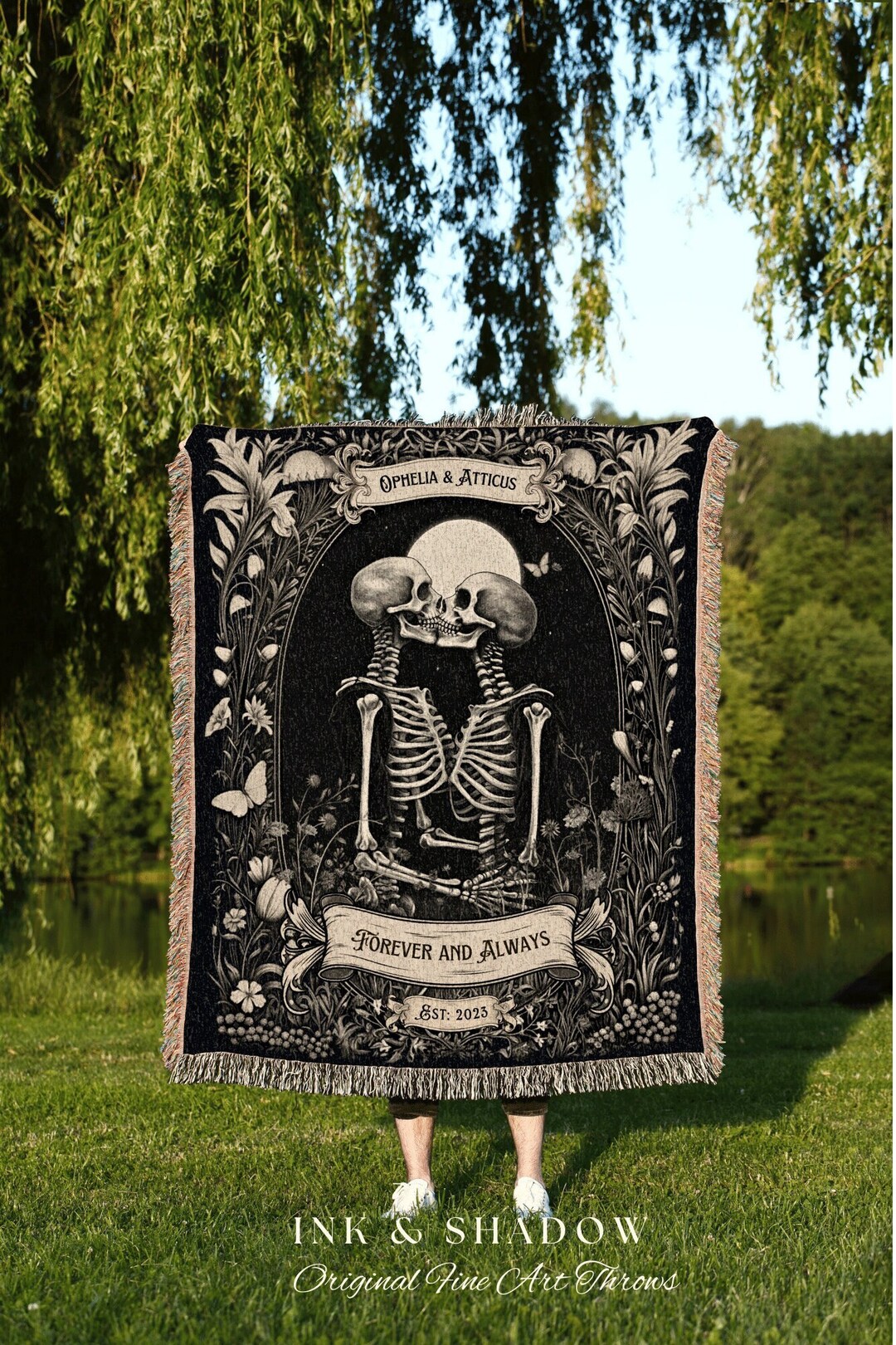 Moonlit Skeletons Couple Blanket Personalized Wedding Anniversary