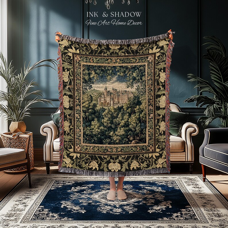 Ethereal Fairytale Fantasy Castle Tapestry | Dark Academia Woodland Fairy Folklore Princess Aesthetic Magical Landscape Forestcore Romantic image 15
