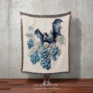 Blueberry Bat Blanket Woven Tapestry Pastel Blue Bedding | Whimsigoth Tapestry Art Gothic Room Decor Bat Tapestry Blanket Woven Wall Hanging