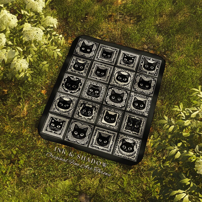 Black Cats Blanket Cute Cozy Gothic Decor Dark Cottagecore Tapestry Throw Witchy Decor Bedroom Gift for Cat Lovers Fall Halloween Blanket image 9