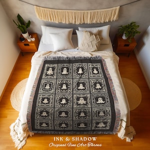 Witchy Throw Blanket Ghost Lover Cute | Whimsigoth Home Decor Fall Vibes Cozy Home Accent Dark Academia Aesthetic Tapestry Ghost Lover Gift image 2