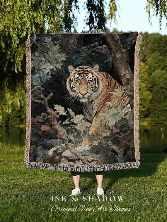 Gothic Tiger Painting Blanket Woven Tapestry | Renaissance Blanket