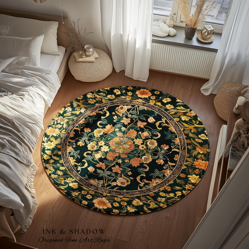 Dark Floral Cottagecore Rug | Bohemian Aesthetic Living Room Home Decor ...