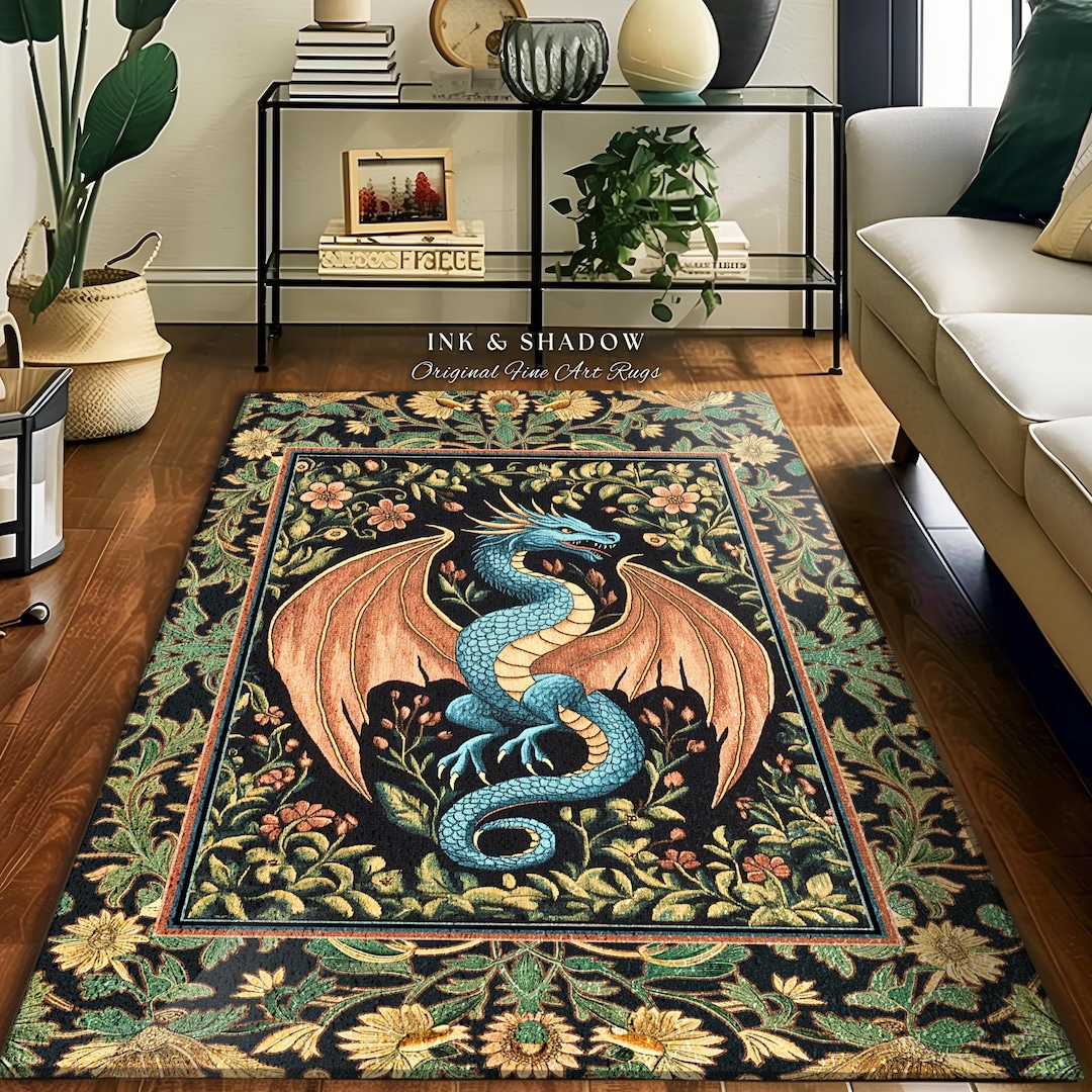 Medieval Area Rug Rustic Dragon Medieval Area Rug | Ethereal Victorian Fantasy Dark ...