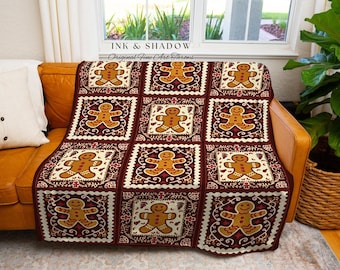 Cottage Chic Retro Farmhouse Gingerbread Throw Patchwork Folk Art Holiday Decor | Cozy Country Cottagegoth Tapestry Blanket Cute Xmas Gift