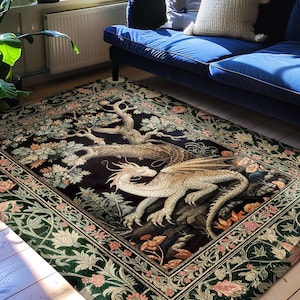 Fantasy Inspired Area Rug | Dark Academia Gothic Book Nook Decor Fairycore Bedroom Magical Dragon Aesthetic Maximalist Rug For Game Room |