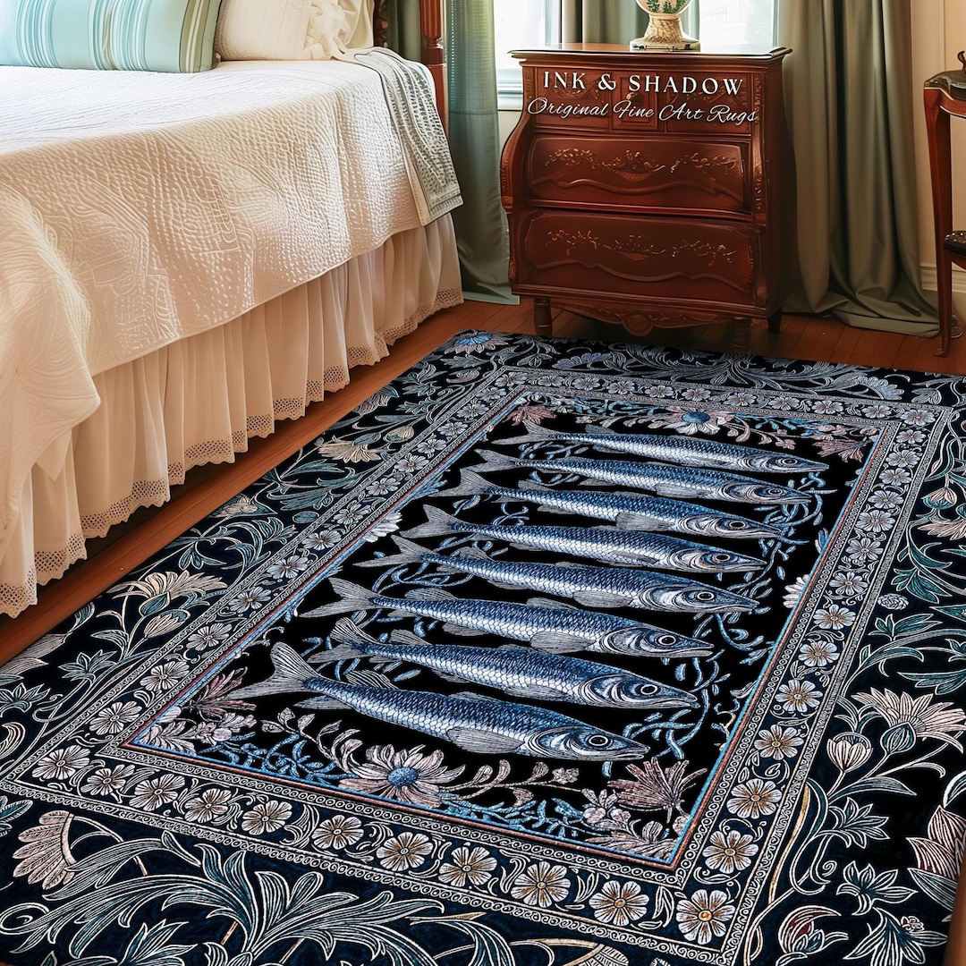 Decorative Sardine Ocean-inspired Area Rug | Baroque Coastal Art Home ...