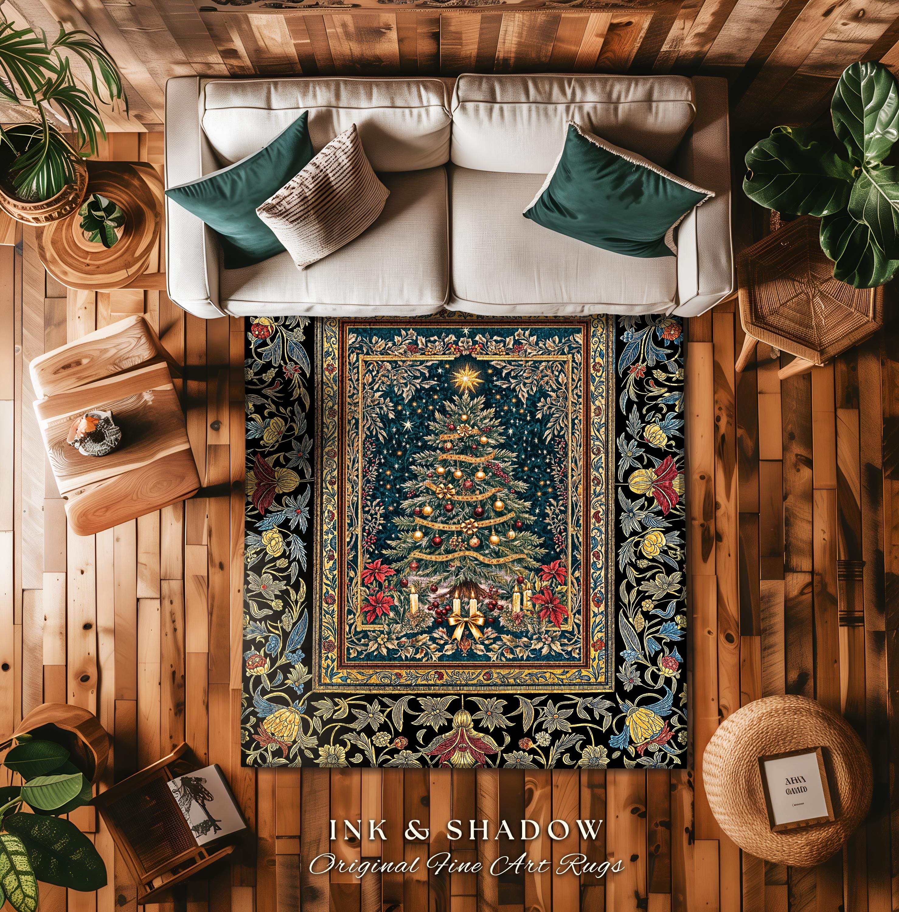 Holy Night Christmas Rug | Vintage Tree Floor Art Cozy Winter