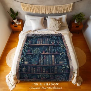 Book Lover Blanket Dark Academia Decor Bedroom | Witchy Decor Aesthetic Goth Tapestry | Dark Cottagecore Decor Book Lovers Git Ideas | image 1