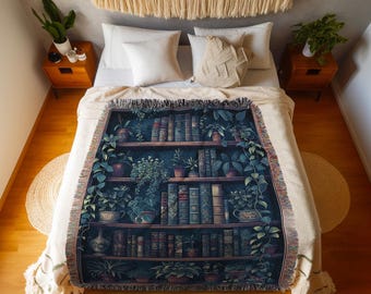 Book Lover Blanket Dark Academia Decor Bedroom | Witchy Decor Aesthetic Goth Tapestry | Dark Cottagecore Decor Book Lovers Git Ideas |