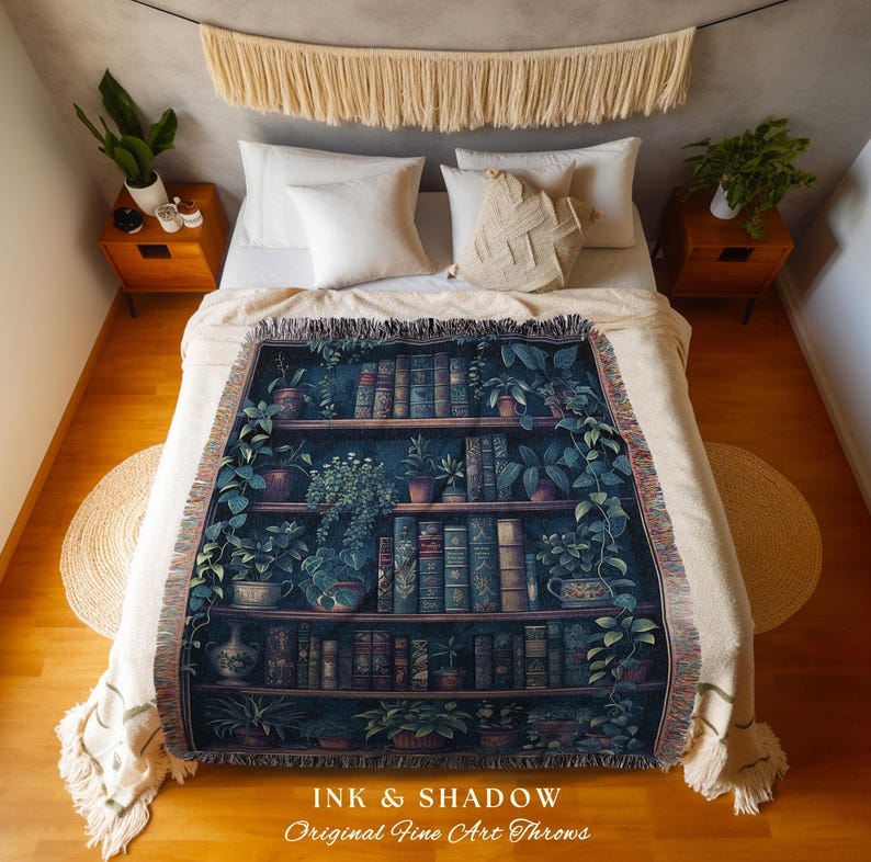 Book Lover Blanket Dark Academia Decor Bedroom | Witchy Decor Aesthetic Goth Tapestry | Dark Cottagecore Decor Book Lovers Git Ideas | image 1