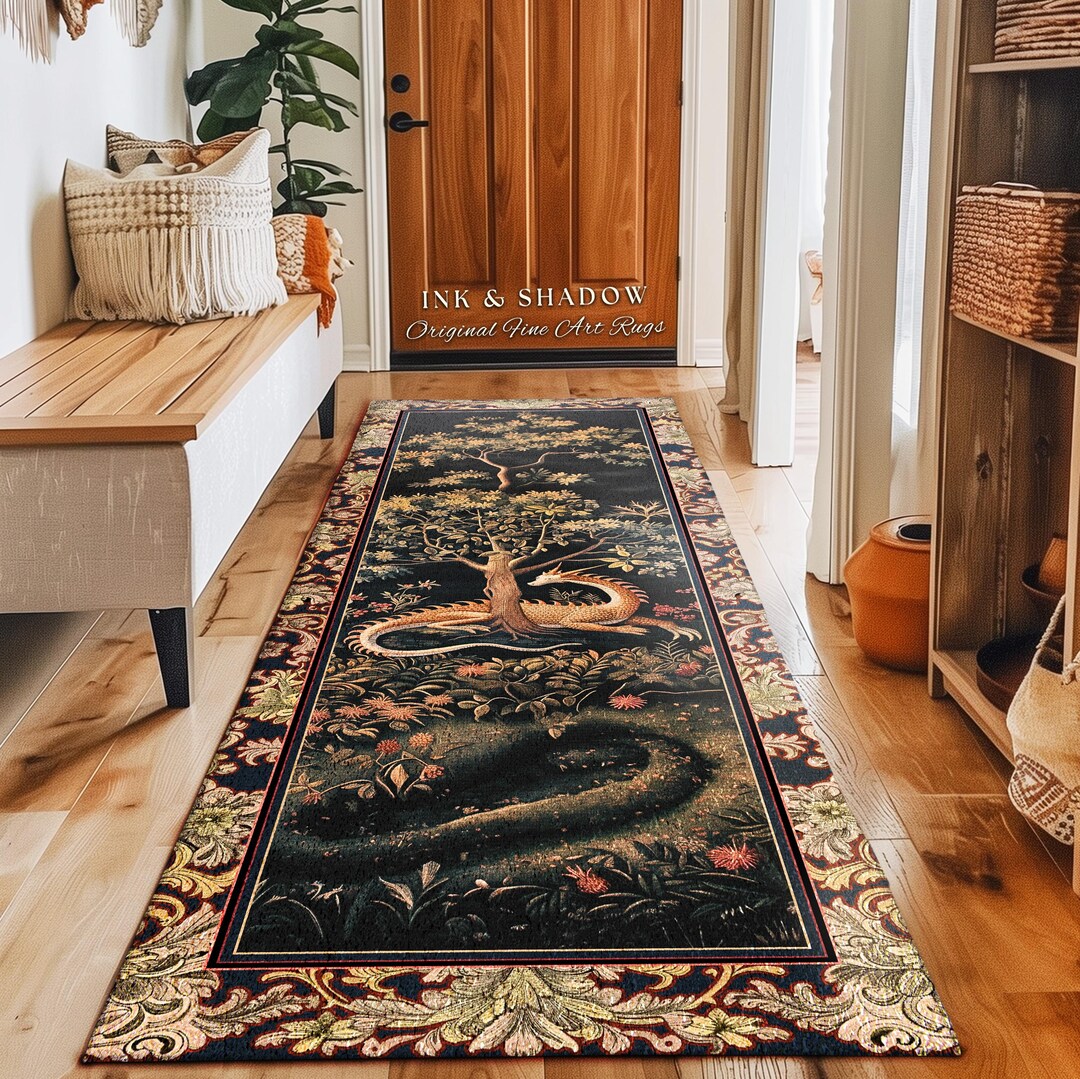 Fantasy Rug Collection Ancient Dragon Art Rug Mystical Enchanting Forest Decor Antique Baroque ...