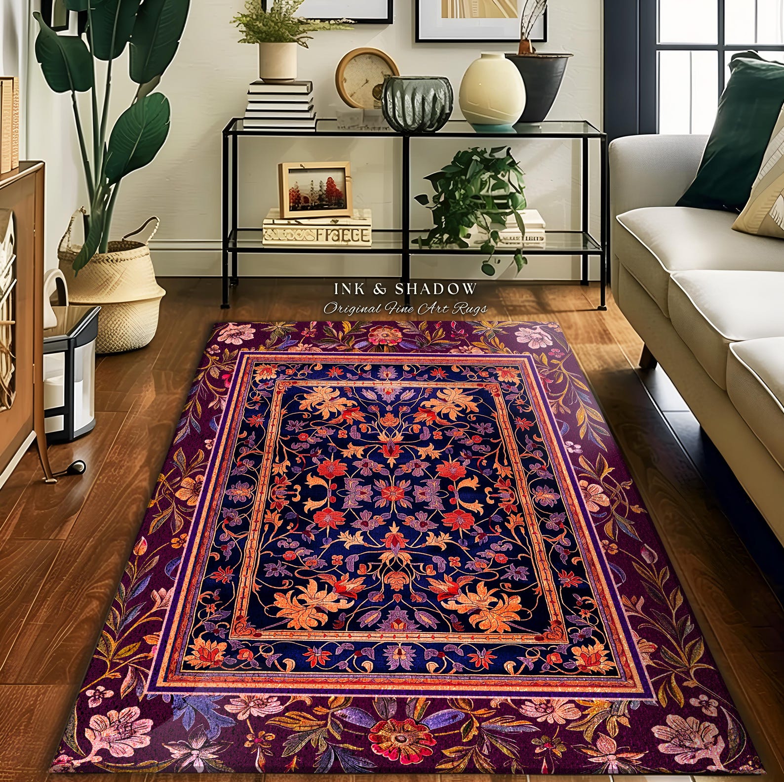 Whimsical Purple Whimsigothic Area Rug | Fairycore Dark Floral ...