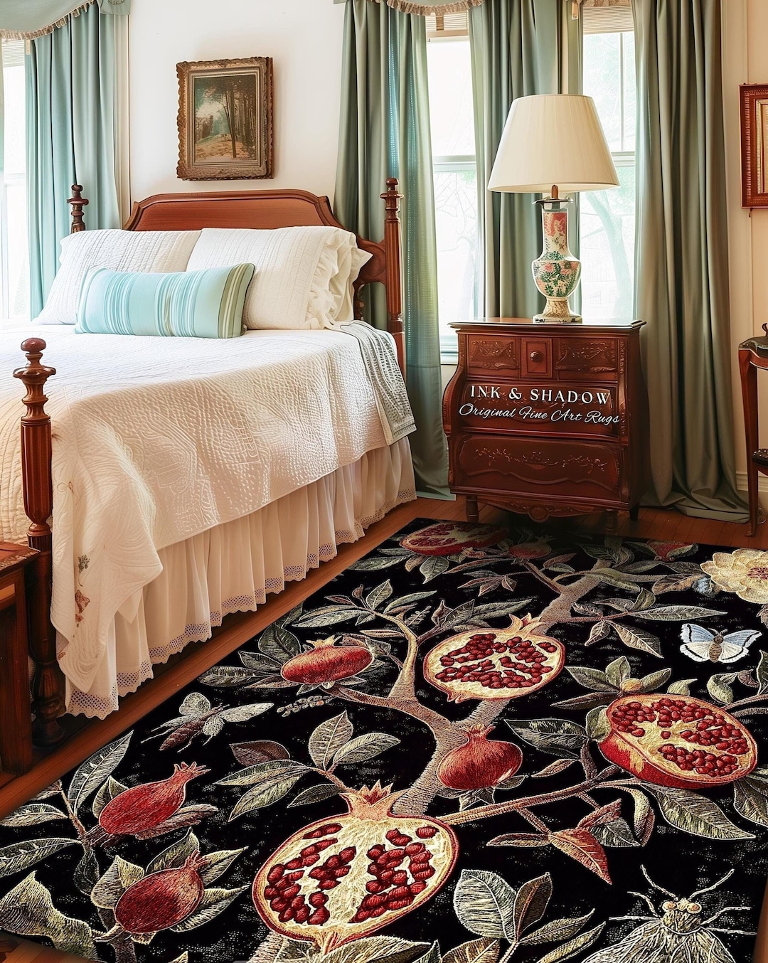 Gothic Forestcore Vintage Pomegranate Rug Botanical Goblincore Decor ...
