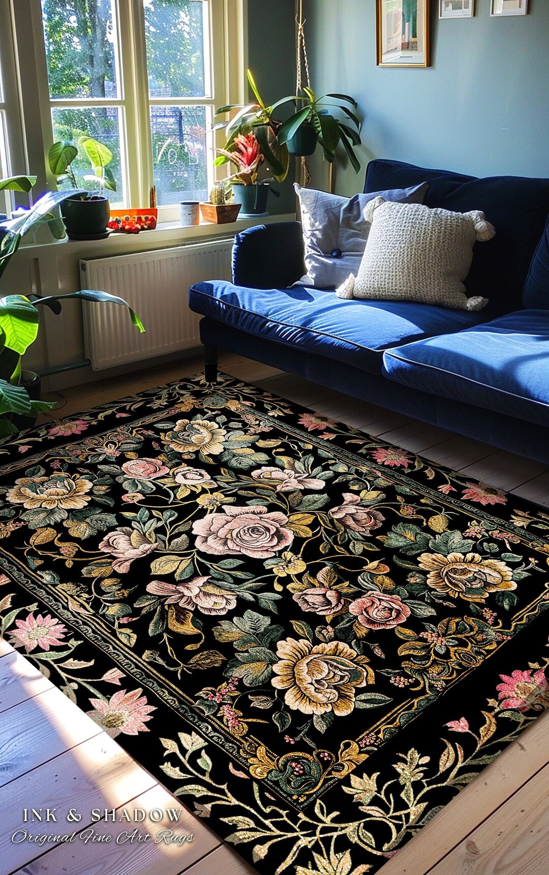 Antique Rose Aesthetic Rug Victorian Floral Dark Academia Decorative ...