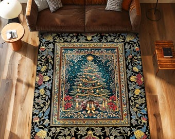 Holy Night Christmas Rug | Vintage Tree Floor Art Cozy Winter
