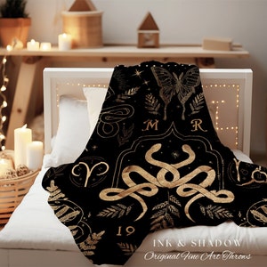 Gothic Anniversary Blanket | Celestial Wedding Anniversary Gift Couples Custom Star Sign Blanket Woven Throw Personalized Wedding Custom Art