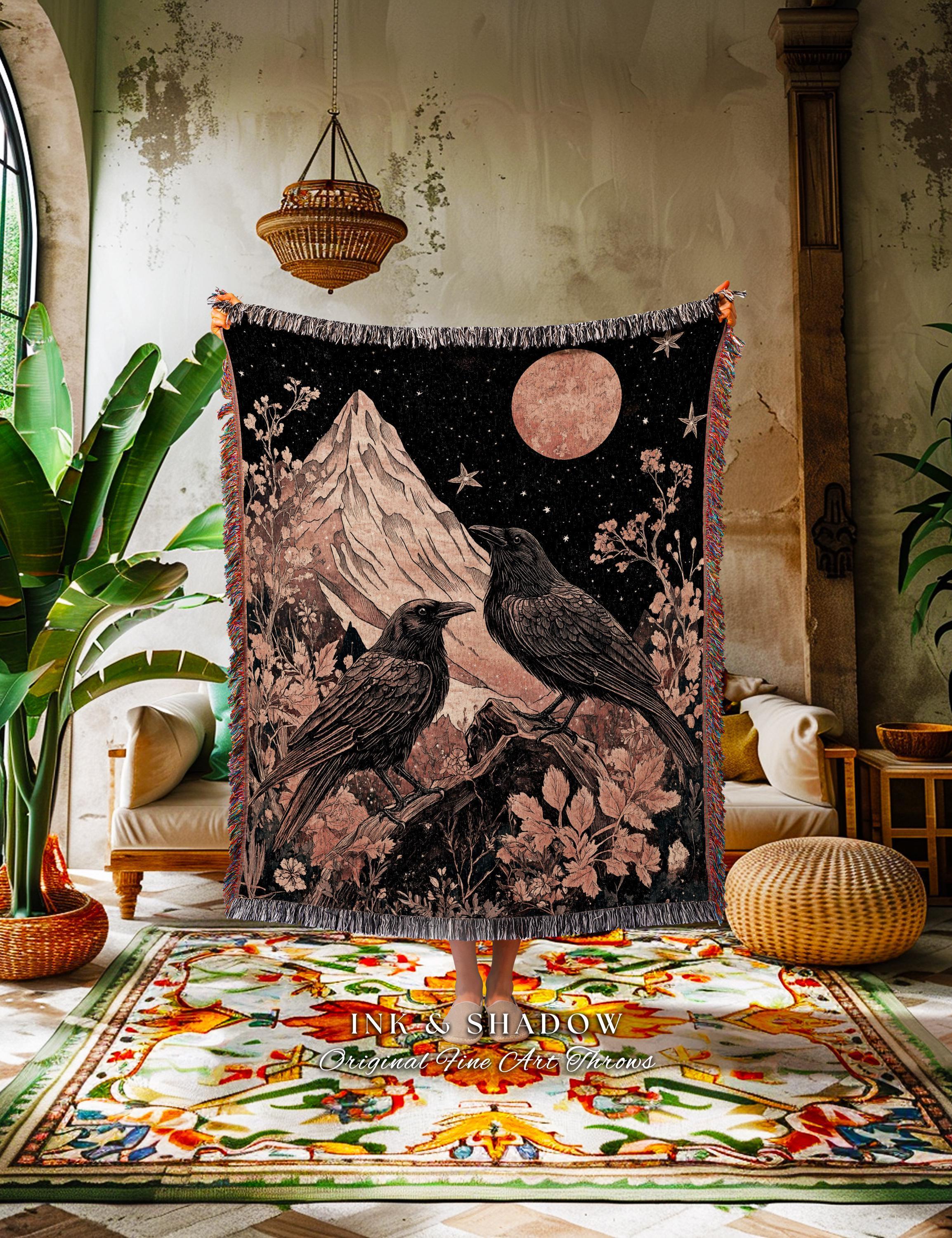 Mountain Moonlit Crow Celestial Gothic Enchantment Blanket