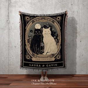 The Lovers Tarot Custom Cat Couple Tarot Tapestry Personalized Anniversary Gift Celestial Art Nouveau Aesthetic  Custom Couples Cat Blanket