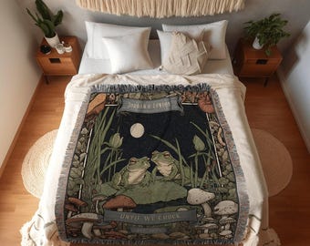 Toad Couple Blanket Personalized | Anniversary Gift Tapestry Woven Throw Vintage Frog and Toad Goblincore Blanket Woodland Wedding Gift Boho