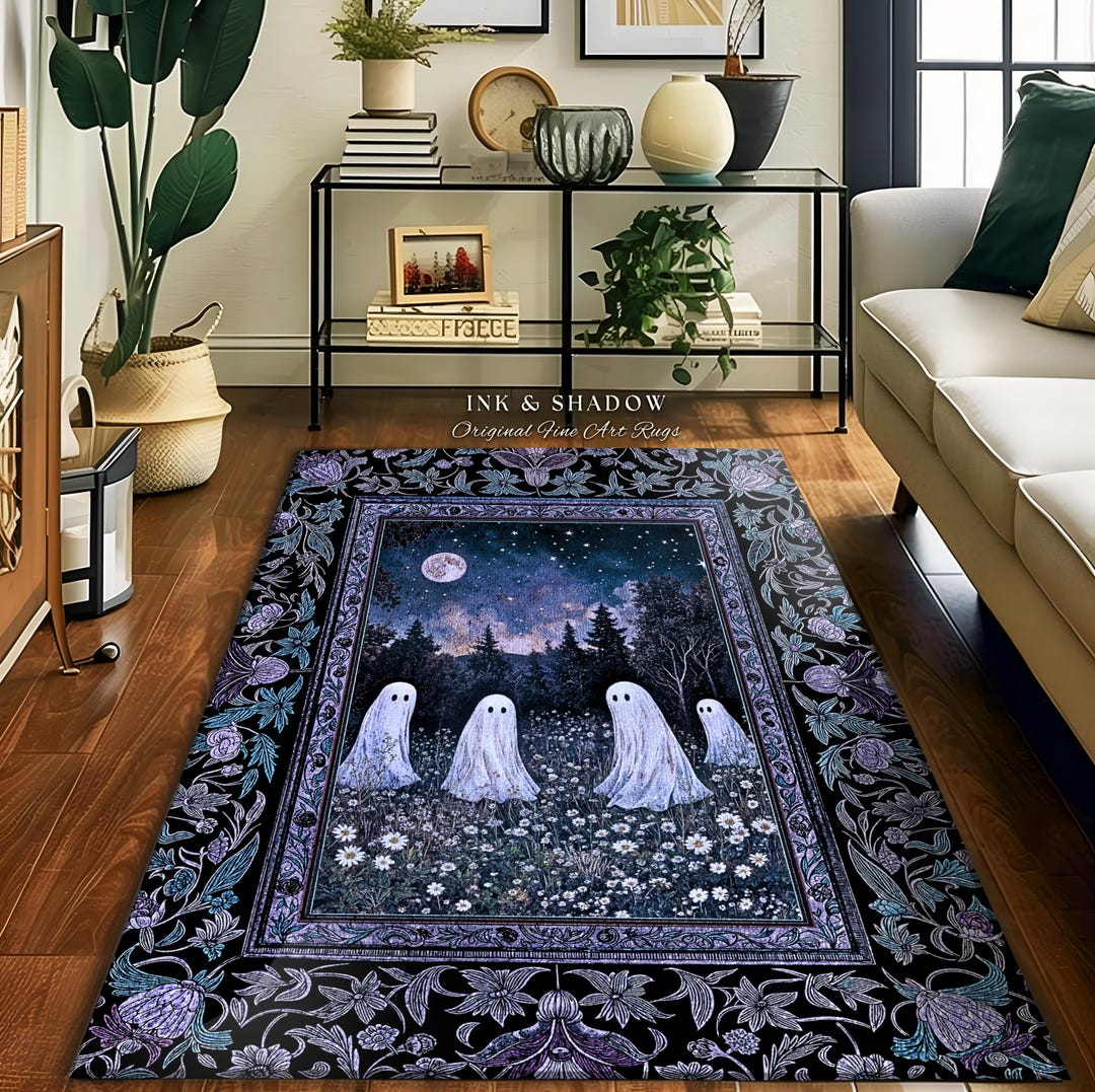 Starry Sky Violet Meadow Ghost Rug | Halloween Gothic Accent Whimsigoth ...