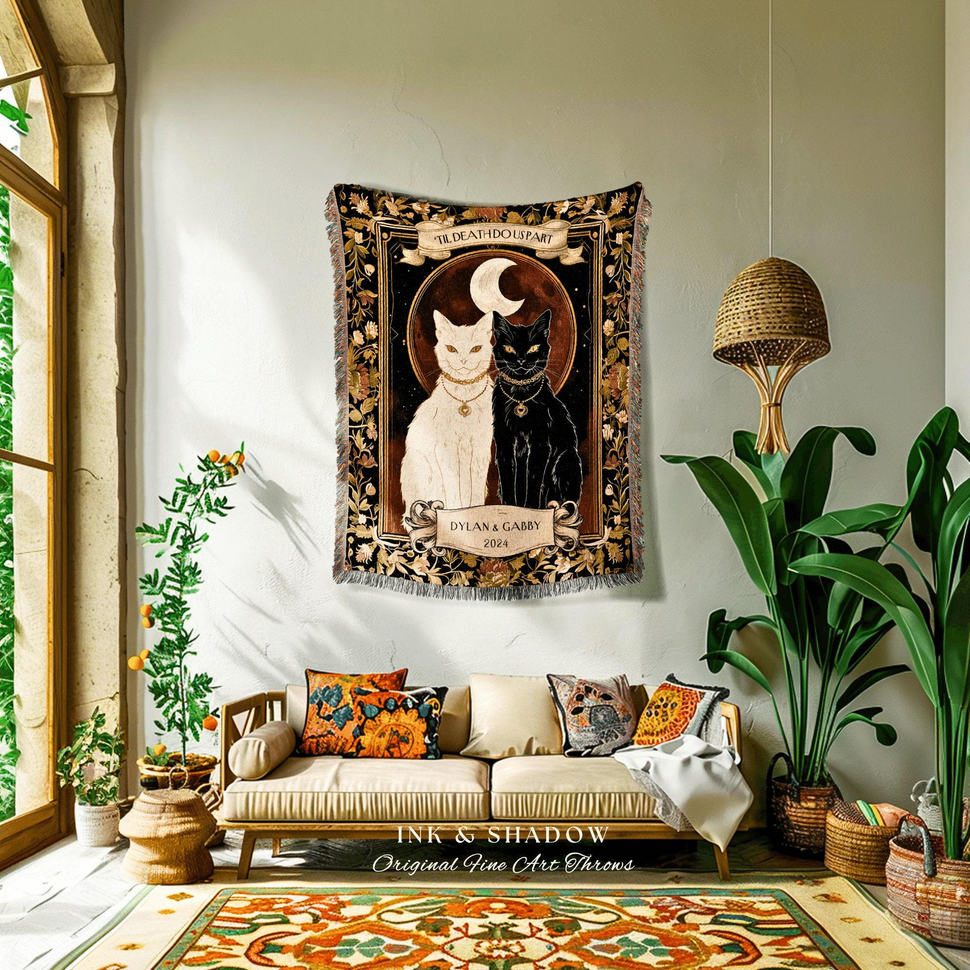 Mystic Cat Couple Woven Blanket | Witchy Aesthetic Woven Throw