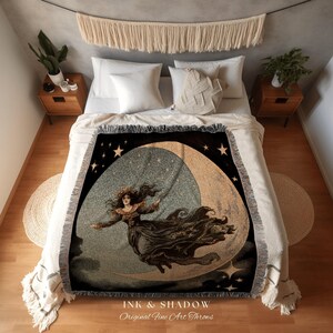 Halloween Night Moon Witch Celestial Tapestry Woven Blanket Halloween Retro Aesthetic | Witchy Room Decor Goth Aesthetic Halloween Spooky | bild 3