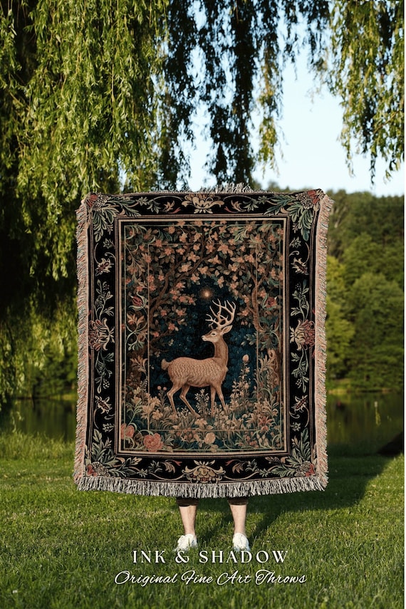 Forest Spirit Mystic Deer Blanket Woven | Cottagecore Room Decor